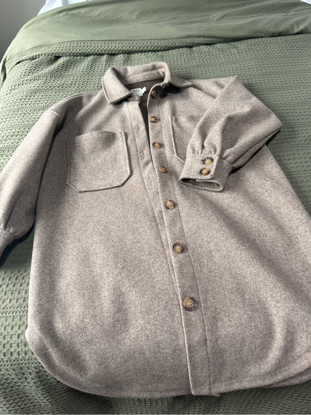 Only Taupe Button-Front Pea Coat